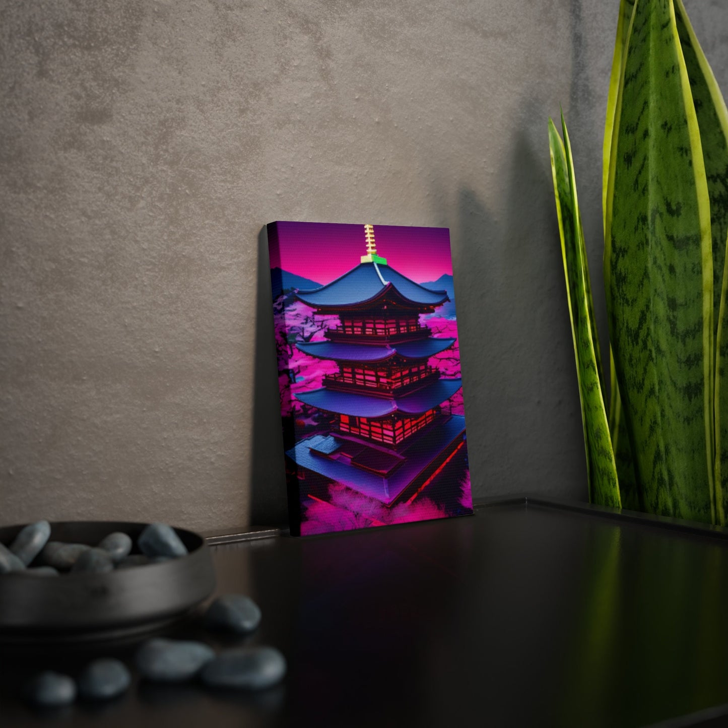 Neon Japanese Temple Canvas Photo Tile