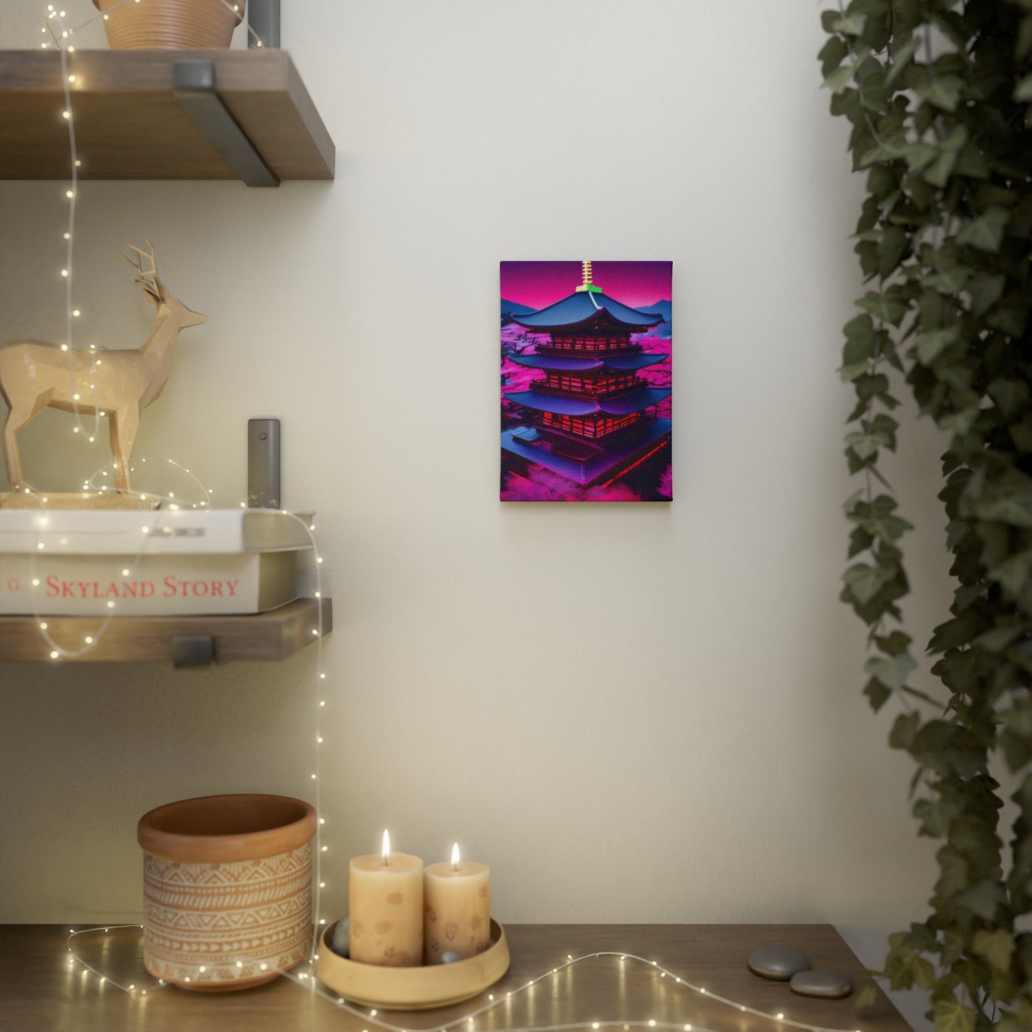 Neon Japanese Temple Canvas Photo Tile