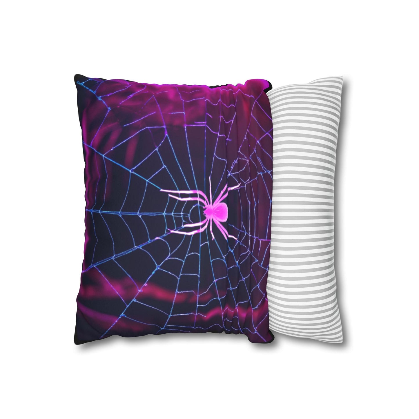 Neon Spider on the Web Faux Suede Square Pillowcase