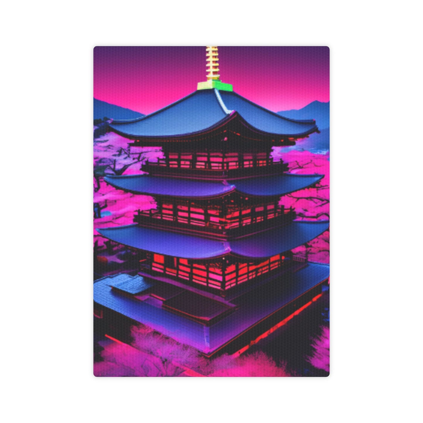 Neon Japanese Temple Canvas Photo Tile