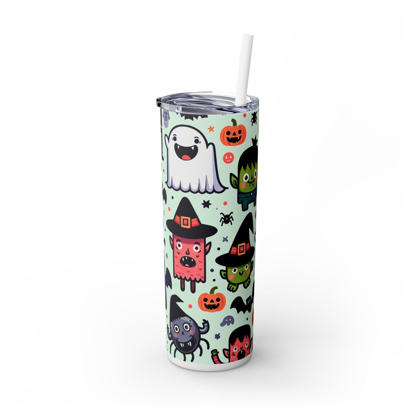 Funny Halloween Monsters Tumbler with Straw, 20oz