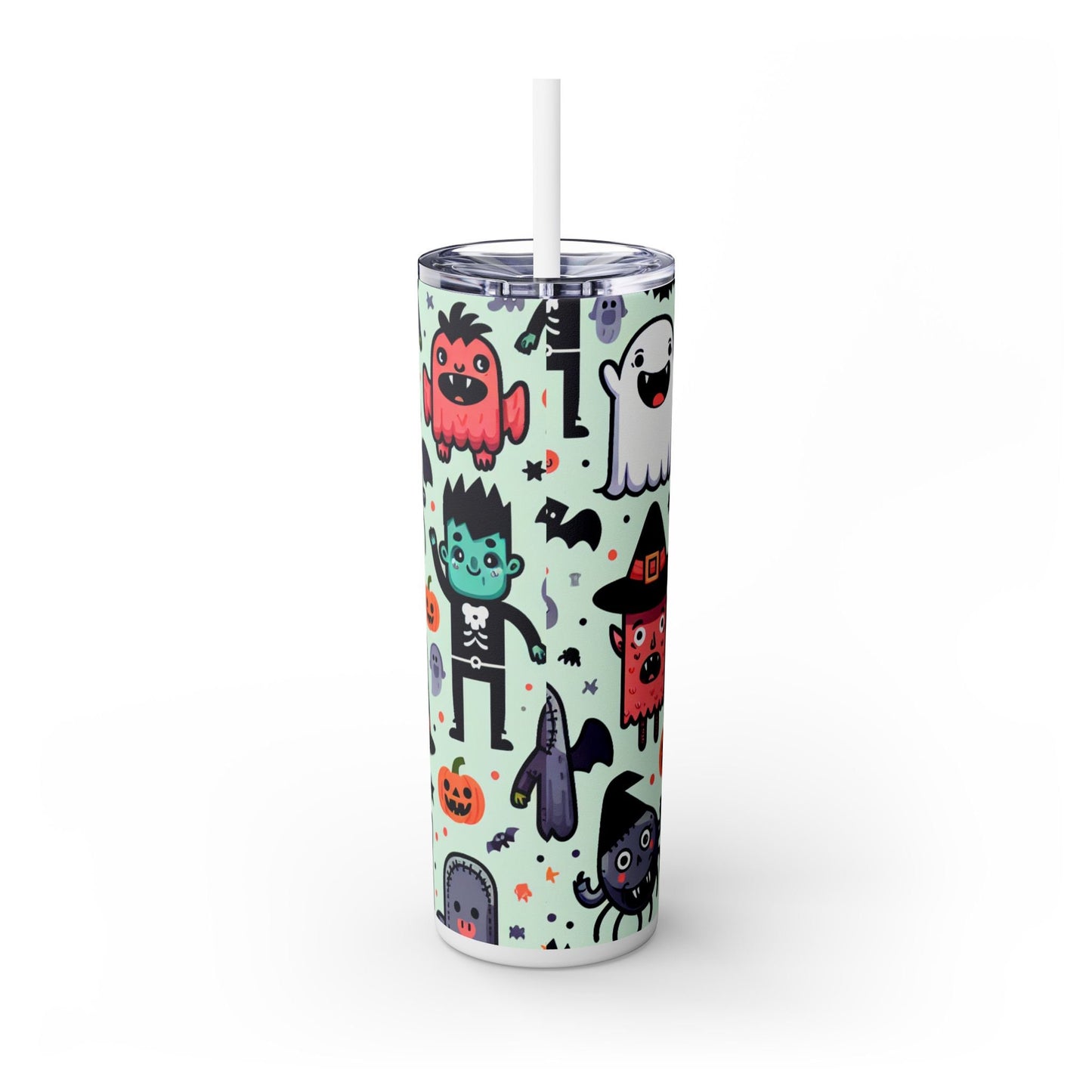 Funny Halloween Monsters Tumbler with Straw, 20oz