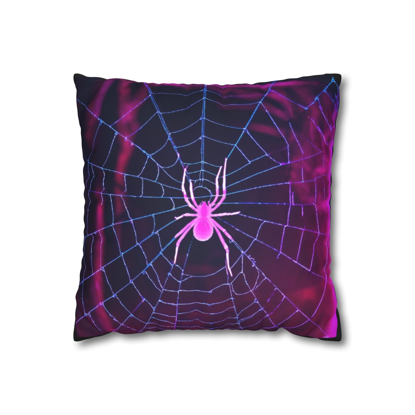 Neon Spider on the Web Faux Suede Square Pillowcase